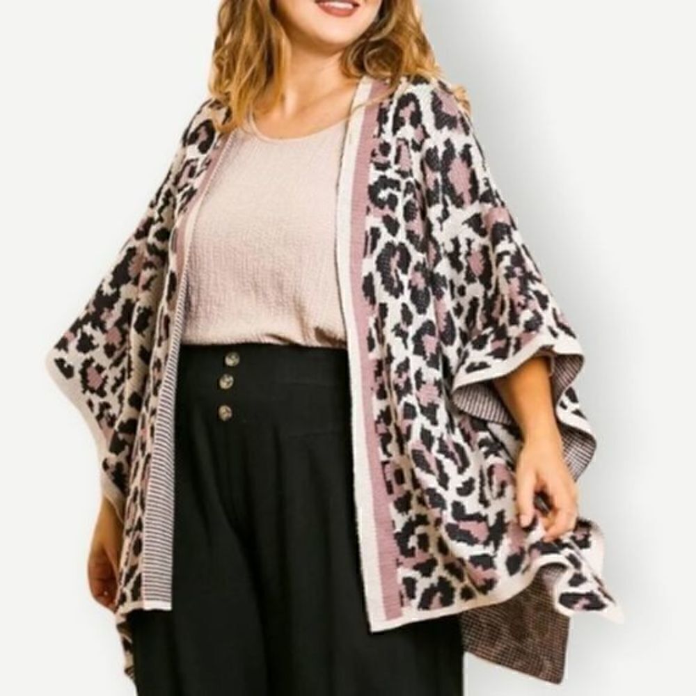 Umgee Animal Print Poncho Sweater Small Medium - Picture 2 of 13